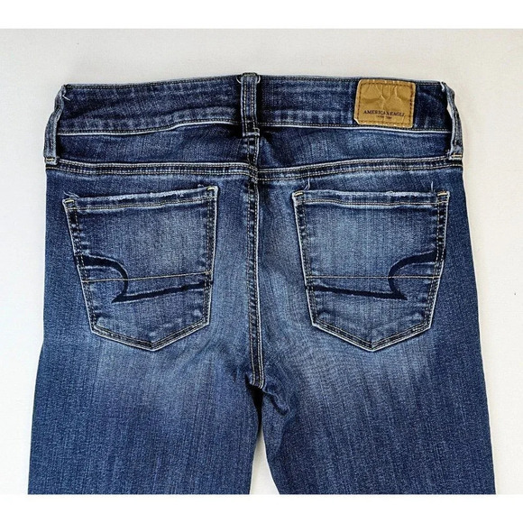 American Eagle Outfitters Size 2 Long Super Stretch Skinny Blue Denim Logo Jeans - Picture 10 of 13